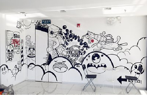 天台手绘墙并非传统涂鸦。